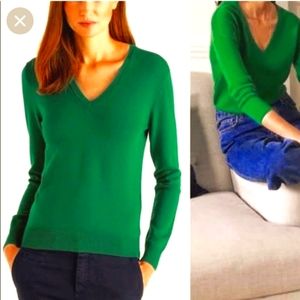 J. Crew 100% cashmere Kelly emerald green v neck sweater long sleeve size large
